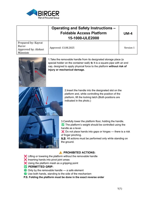 UM-4 - Originaalpealkiri: Operating and Safety Instructions - Foldable Access Platform 15-1000-ULE2000