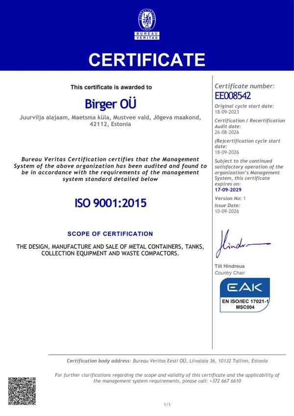 View certificate ISO 9001:2015 · EE008542