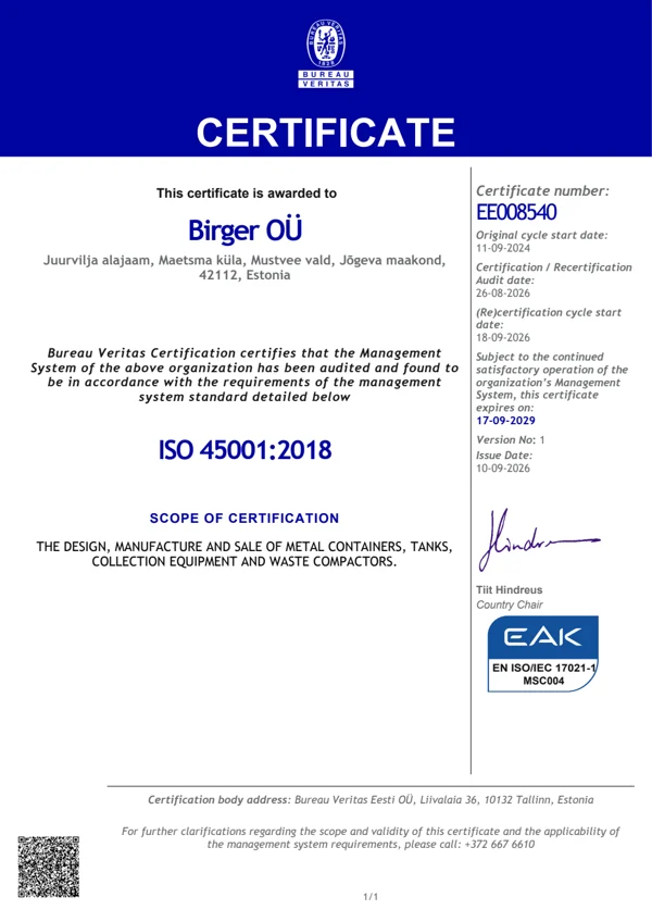 View certificate ISO 45001:2018 · EE008540